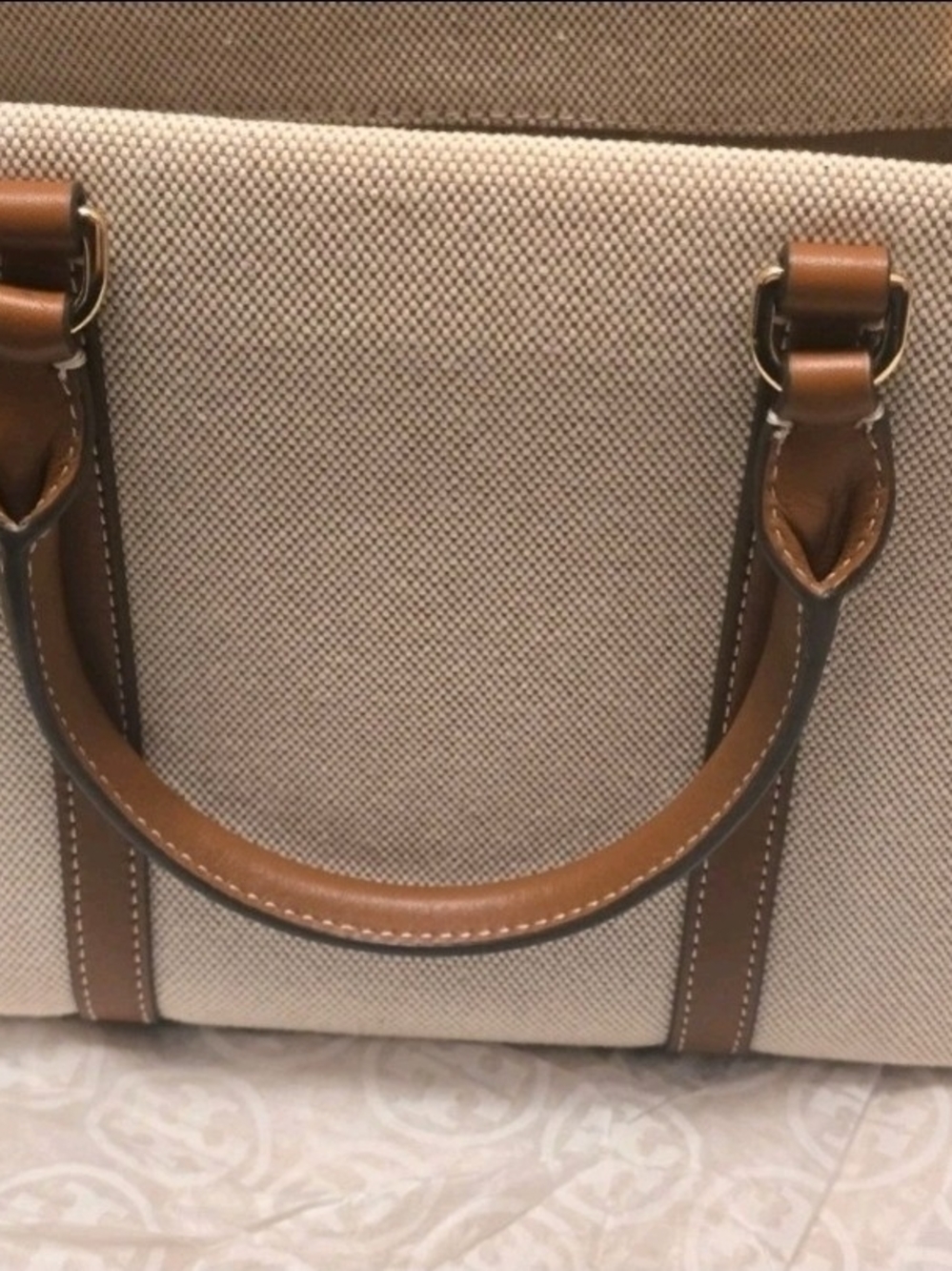 Tory Burch Blake Canvas Classic Cuoio Small Tote Natural & Tan Style 145356 New - Picture 10 of 11
